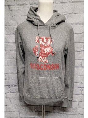 WISCONSIN BADGERS M GRAY DISTRESSED AUTHENTIC COLLEGIATE HERITAGE LEAGUE HOODIE